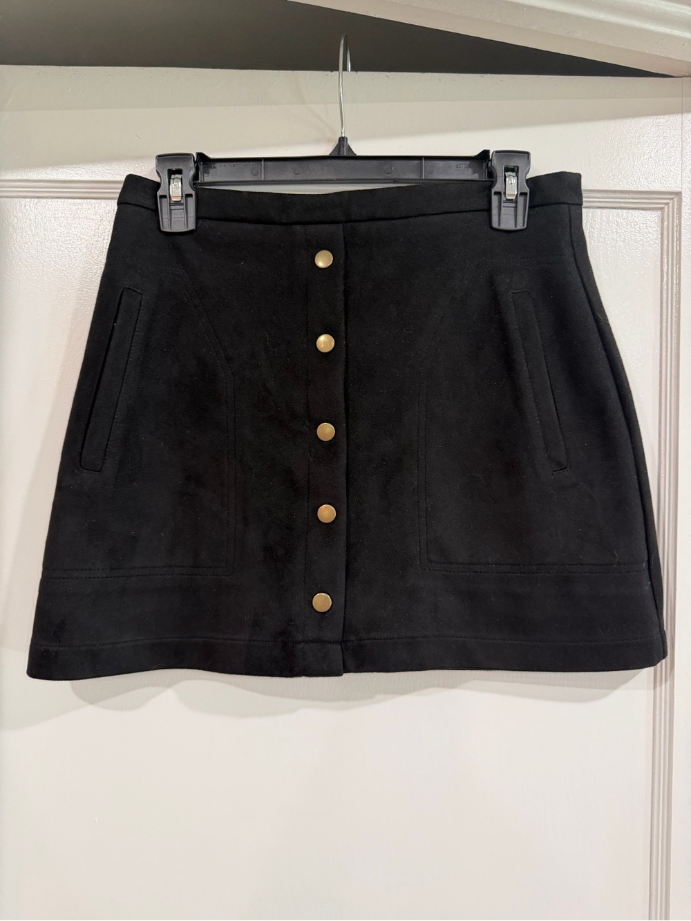Black suede like Mini Skirt with Gold Buttons